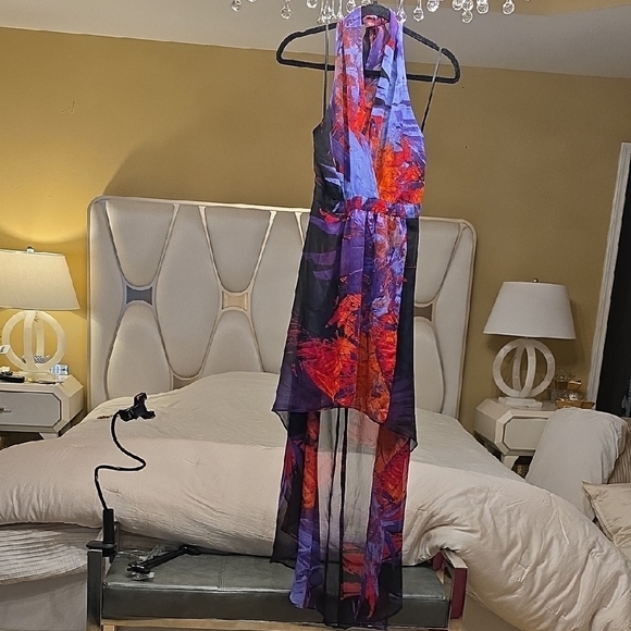 bebe High Low Dress in Purple and Pink - Picture 4 of 15